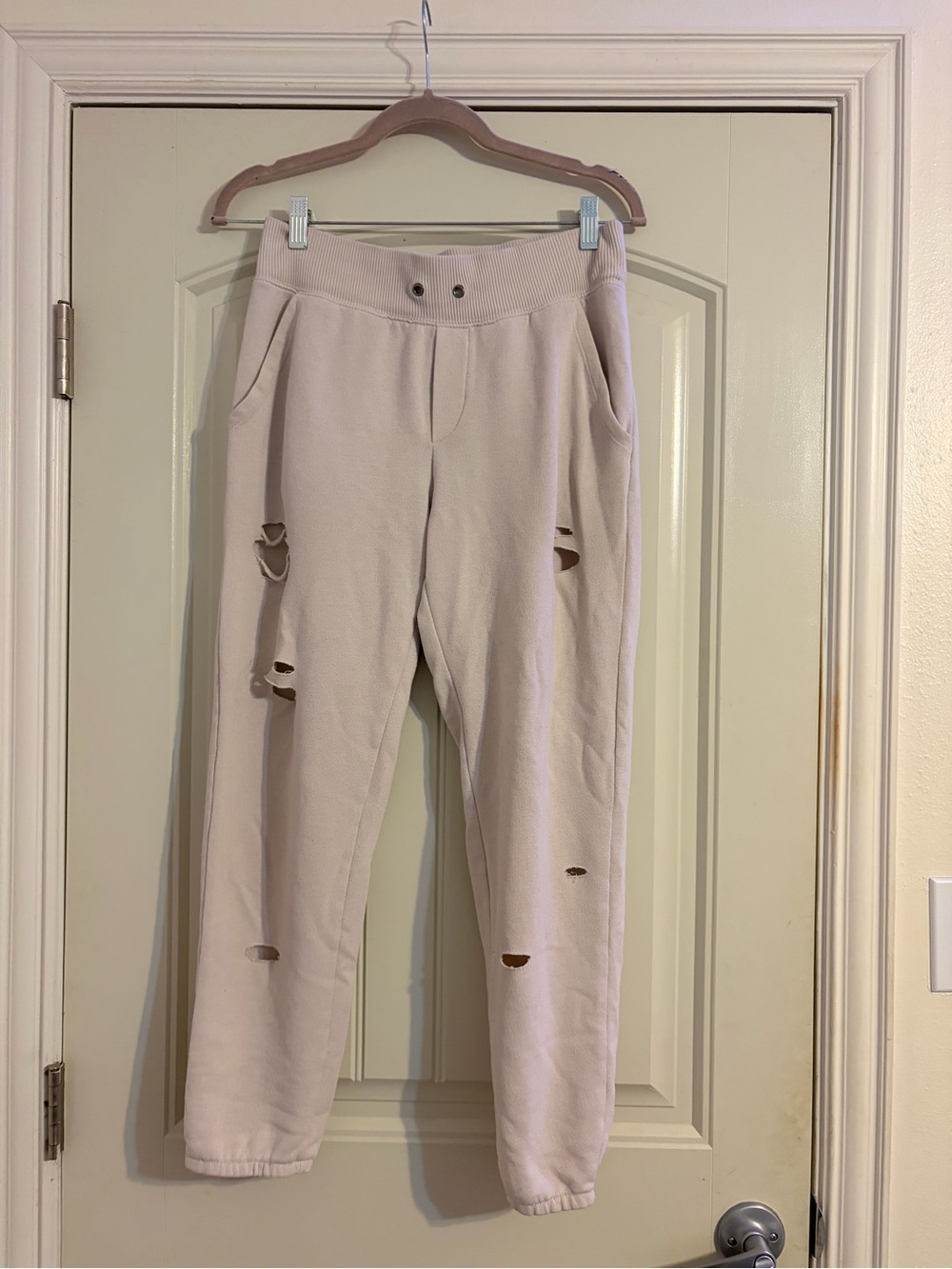 aerie Light Pink Distressed Jogger Sweatpants